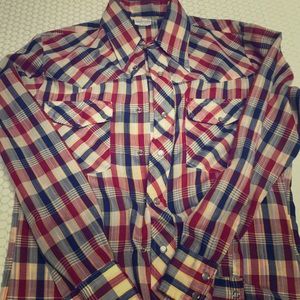 Vintage cowboy western plaid button up shirt